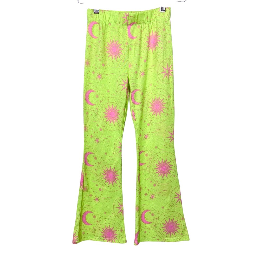 Art Class Sleepwear Pink Sun & Moon Neon Green Flare Leg Girl’s Pajama Pants